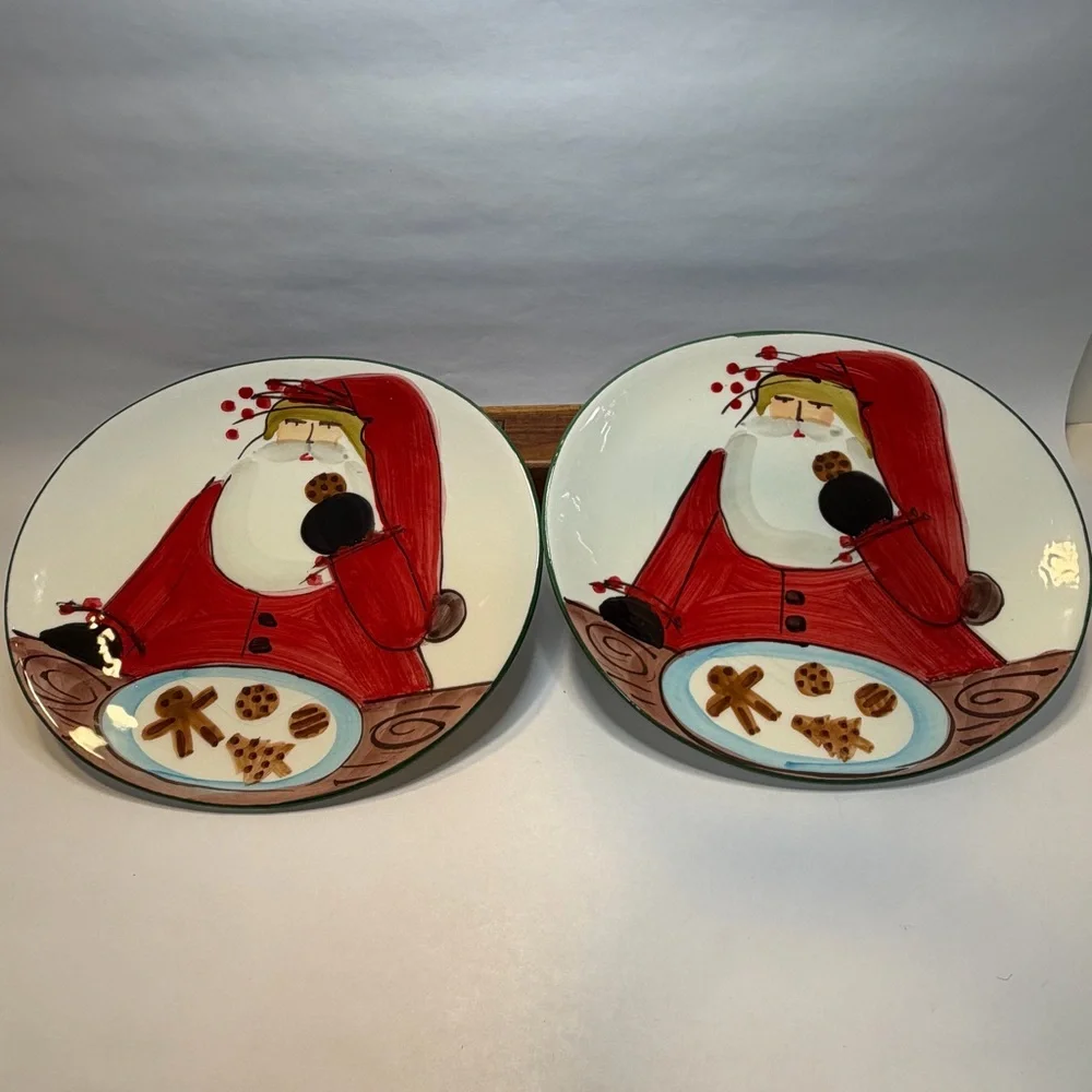 (2) VIETRI OLD ST NICK Cookie Plate Made in Italy Some Crazing Read! Set Of 2